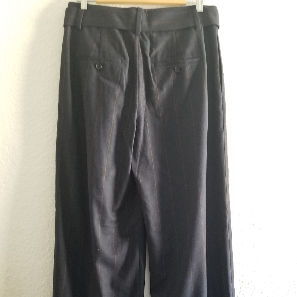 Front Pleat Striped Wide Leg Pants Dark Blue Size 10 - Picture 9 of 13